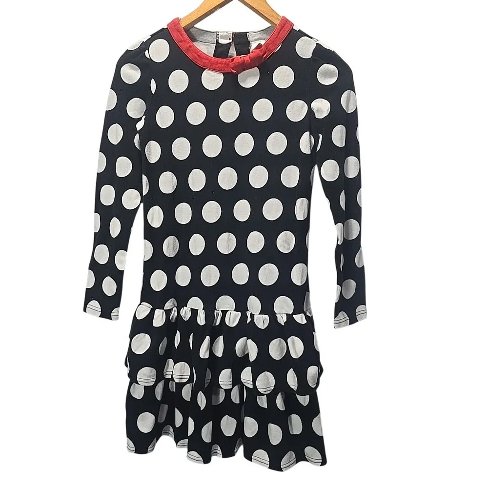 Gymboree Polka‎ Dot Dress Girls 12 Black White Red Ruffle Long Sleeve Cotton
